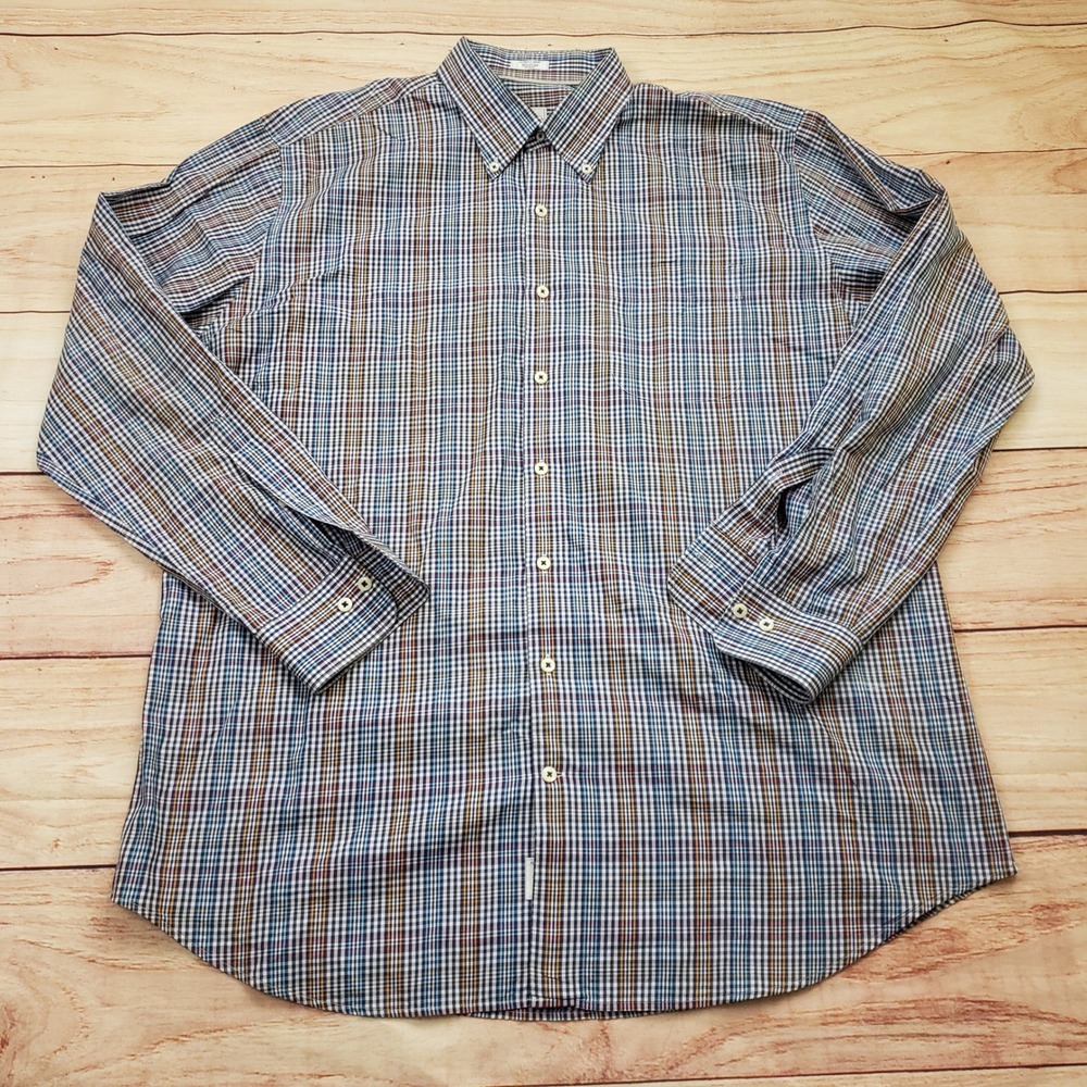 Peter Millar Shirt Mens Extra Large Blue Pink Plaid Button Up Long Sleeve Golf